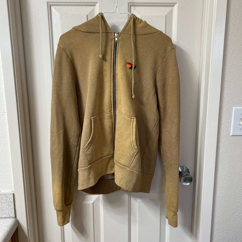 Aviator Nation Beige Hoodie with Bold Yellow Accent